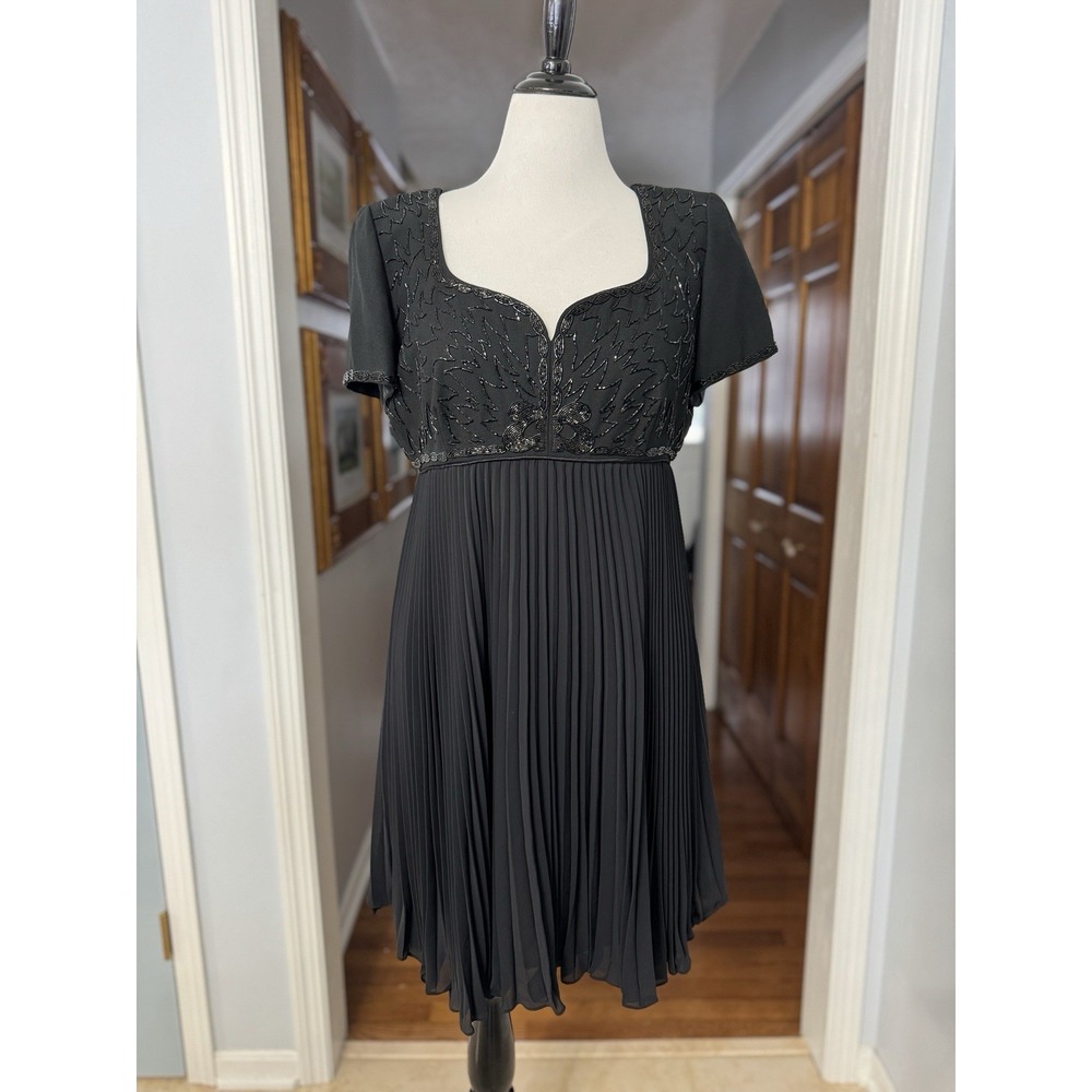 Liz Claiborne Nights Vintage Beaded Pleated Cocktail Dress 16 90s Sweetheart